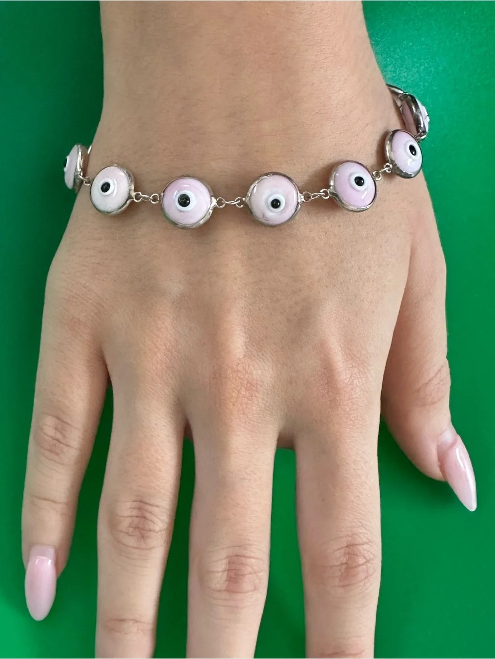 925 Sterling silver Pink Muranum glass Eye Link Bracelet
